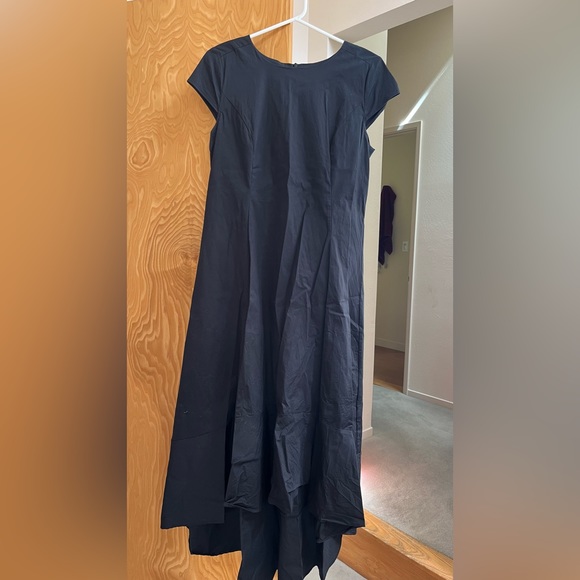 Universal Standard for J. Crew Poplin high low maxi dress in black.  XS = 12 - Picture 3 of 4